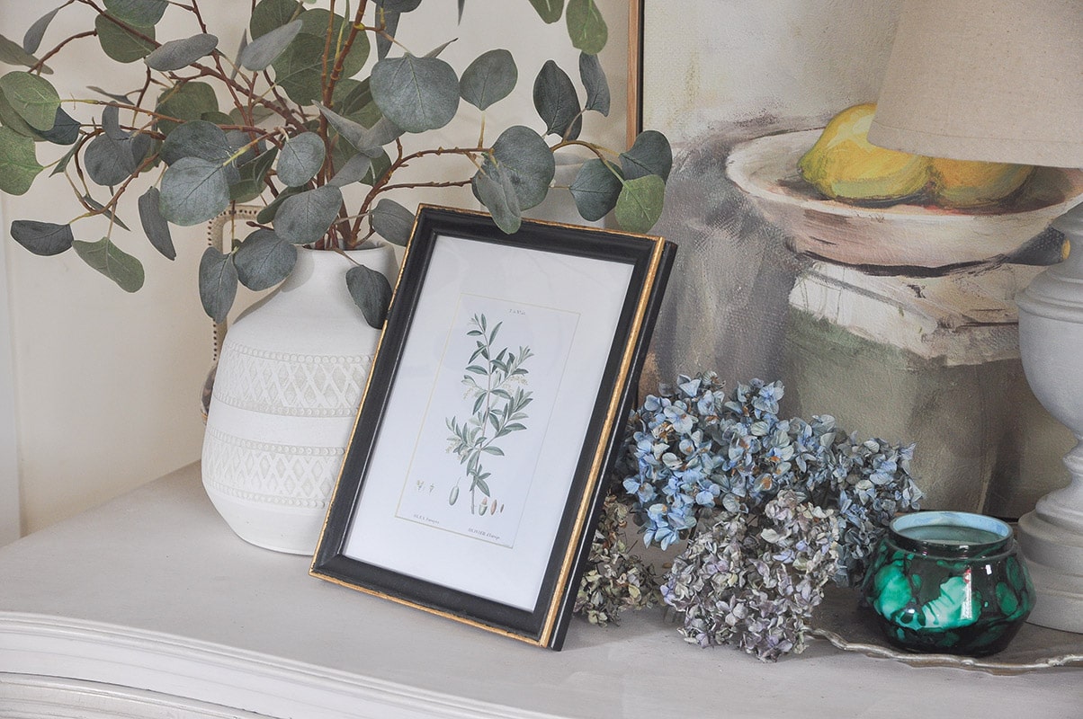 thrift store picture frame makeover with vintage olive branch botanical art free printable wall art