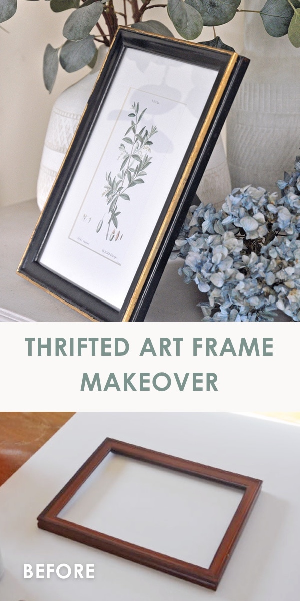 thrift store $1 picture frame makeover with vintage olive branch botanical art free printable wall art | amy howard at home dust of ages, amy howard at home dark antique wax, gilding size, gold leaf sheets