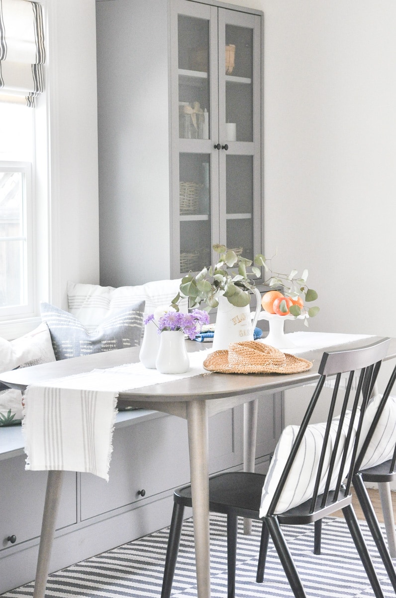 modern farmhouse cottage small dining room, diy no sew table runner, easy tutorial