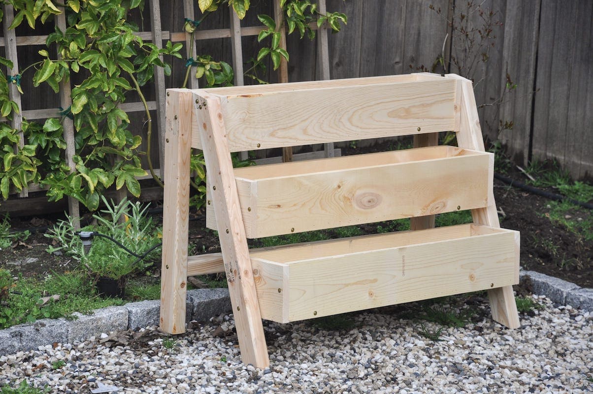 Image of Wooden strawberry planter with tiered design