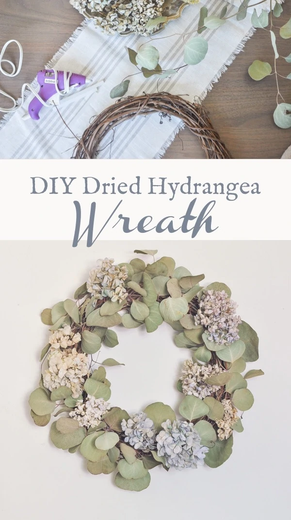 DIY fall dried hydrangeas wreath, fall decor, nikko blue wreath with eucalyptus, diy project