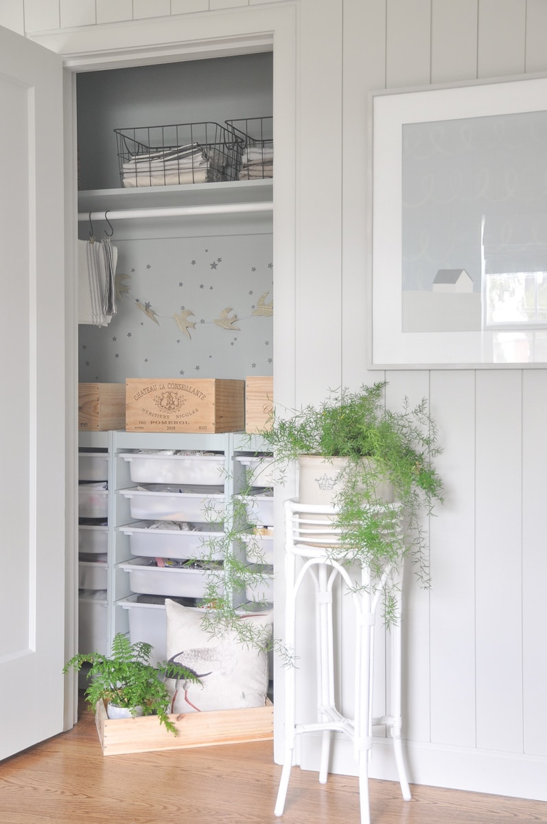 small closet design inspiration with vineyard wine crate, european inspired
