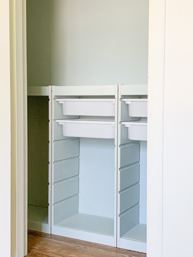 IKEA Trofast hack, closet builtin storage unit, home office closet makeover