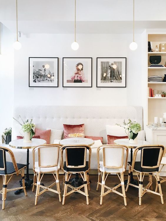 parisian chic, french interior, sezane apartment, modern french dining room lounge