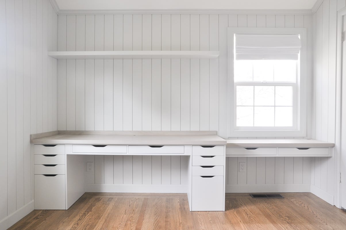 DIY desk built-in with ikea alex desk hack, ikea filing cabinet desk