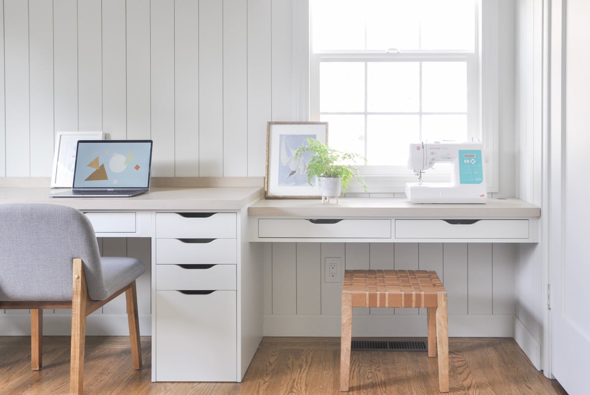 DIY home office built-in with ikea alex desk hack