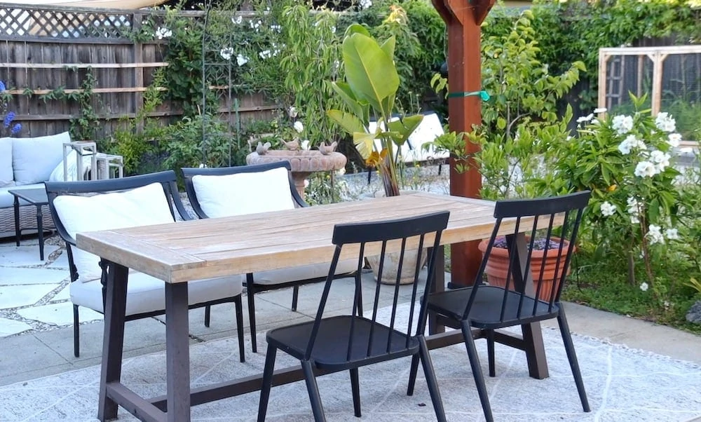 outdoor dining space with world market outdoor dining table