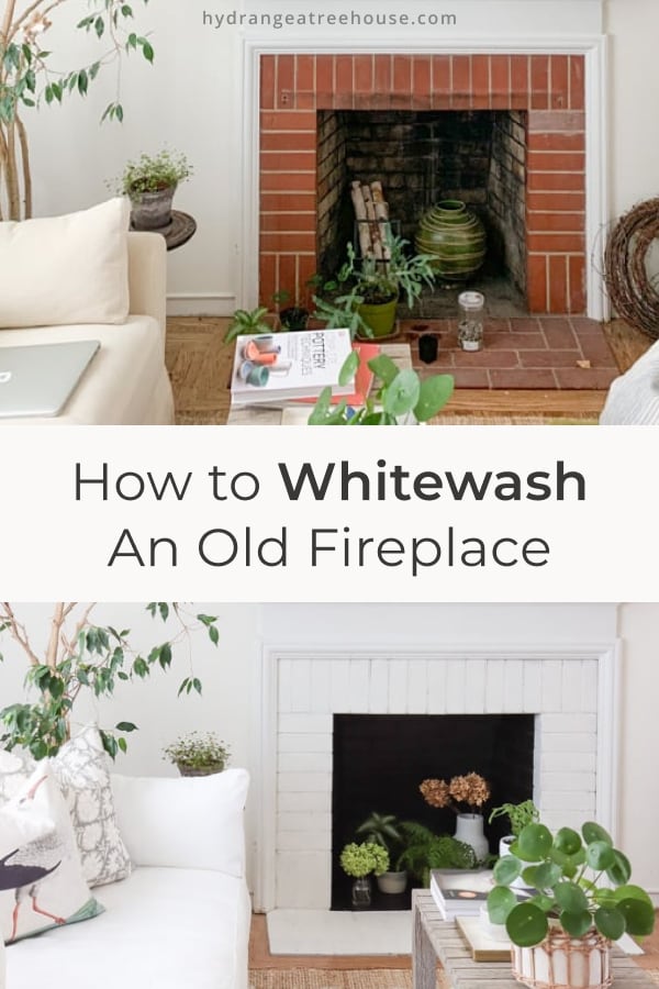 How to limewash an old brick fireplace - whitewashing fireplace makeover