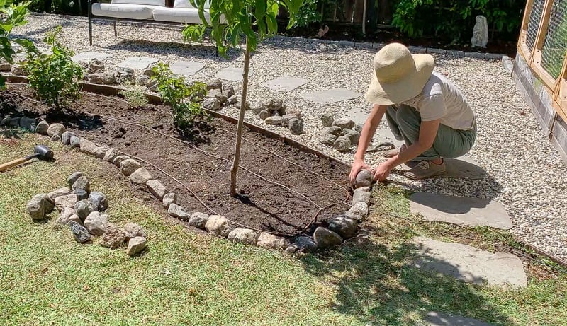 flower bed edging border with stone