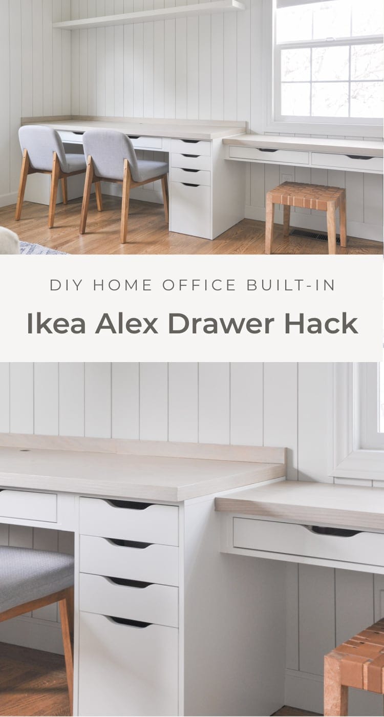 Home office desk built-in with Ikea Alex drawer hack, ikea alex drawer organization