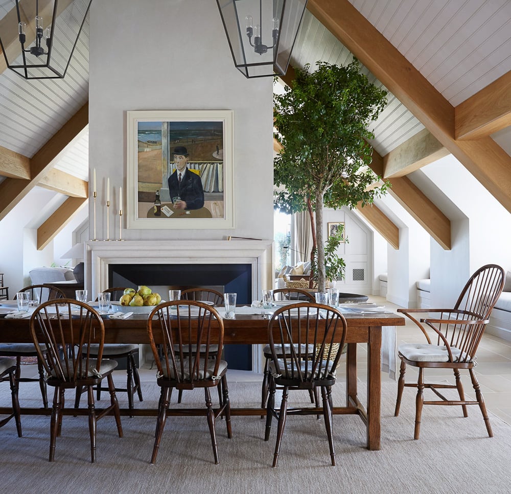 vaulted ceilings with beams modern georgian living room design
