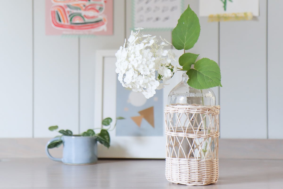 How to upcycle glass bottles and jars with rattan reeds