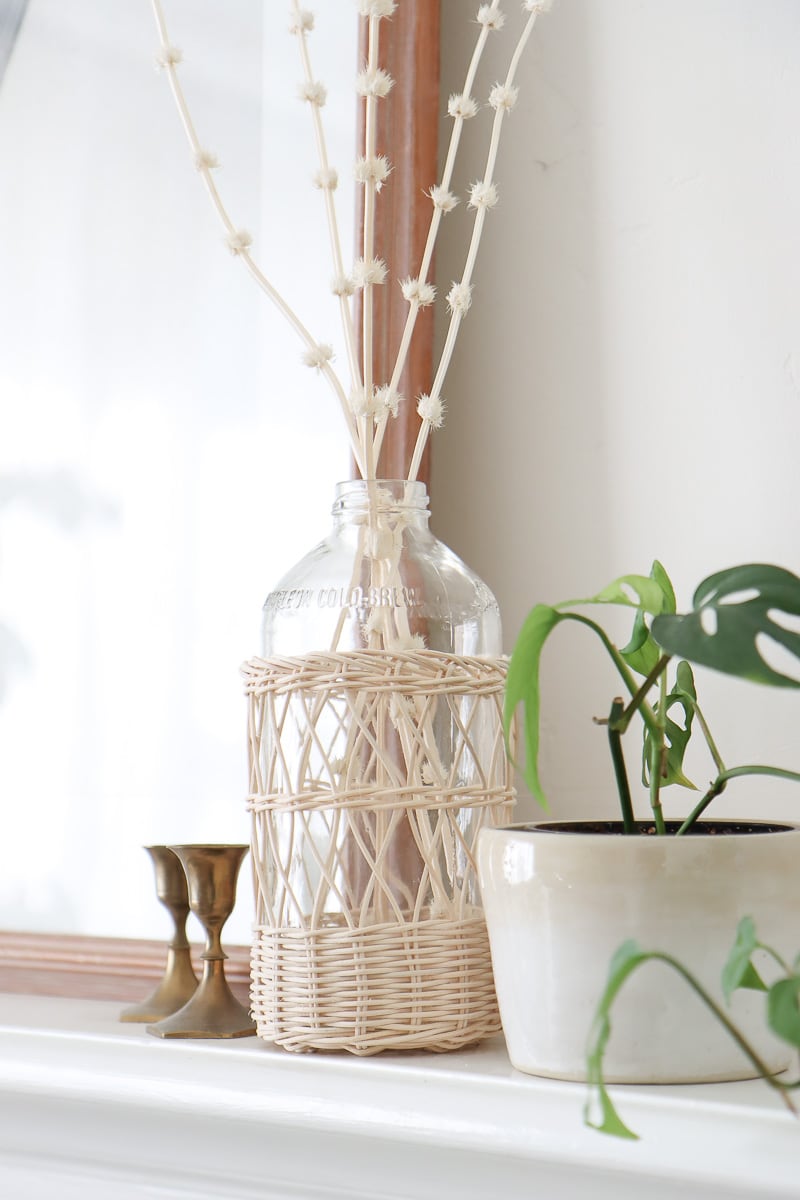 wicker covered glass bottles DIY