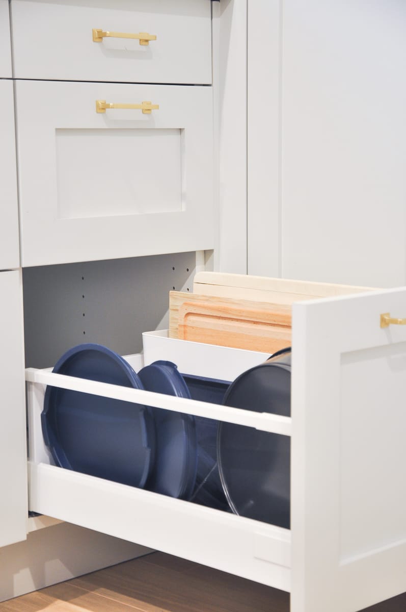 IKEA kitchen drawer organizer for storing cutting board