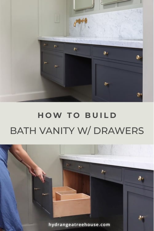DIY floating vanity with drawers and tip out trays to add storage to your master bathroom. step by step build plan.