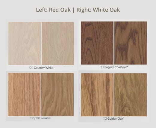 stain colors on red oak vs white oak