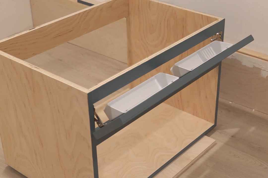 DIY Small Floating Bathroom Vanity drawer with tip out tray