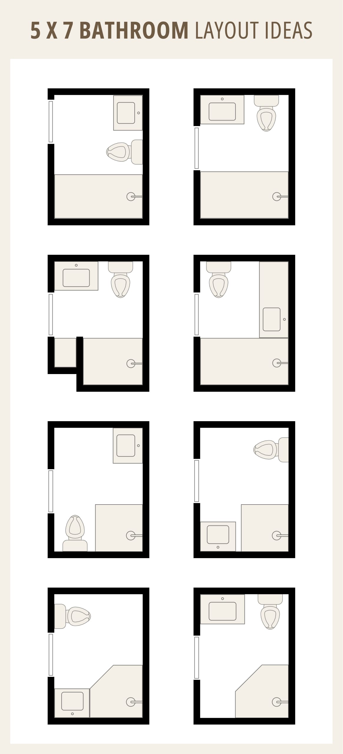 5x7 bathroom with shower layout ideas, small full bathroom space planning ideas and floor plan
