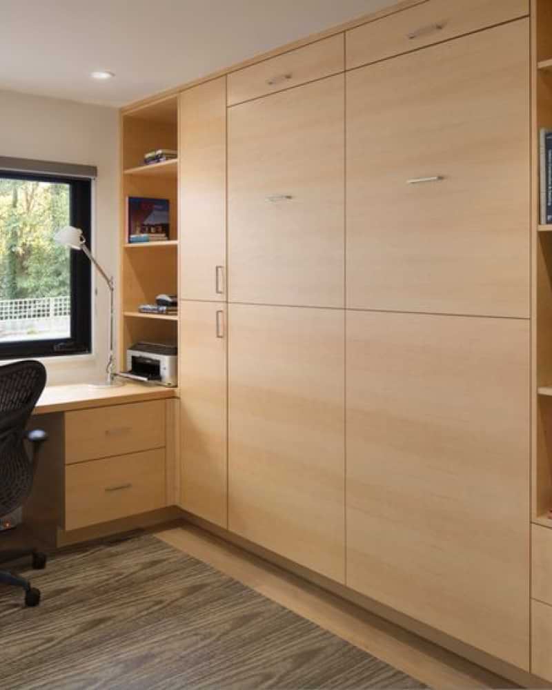 Clever Murphy Bed Ideas for Your Home Office or Guest Room, built-in murphy bed with wooden desk and cabinets