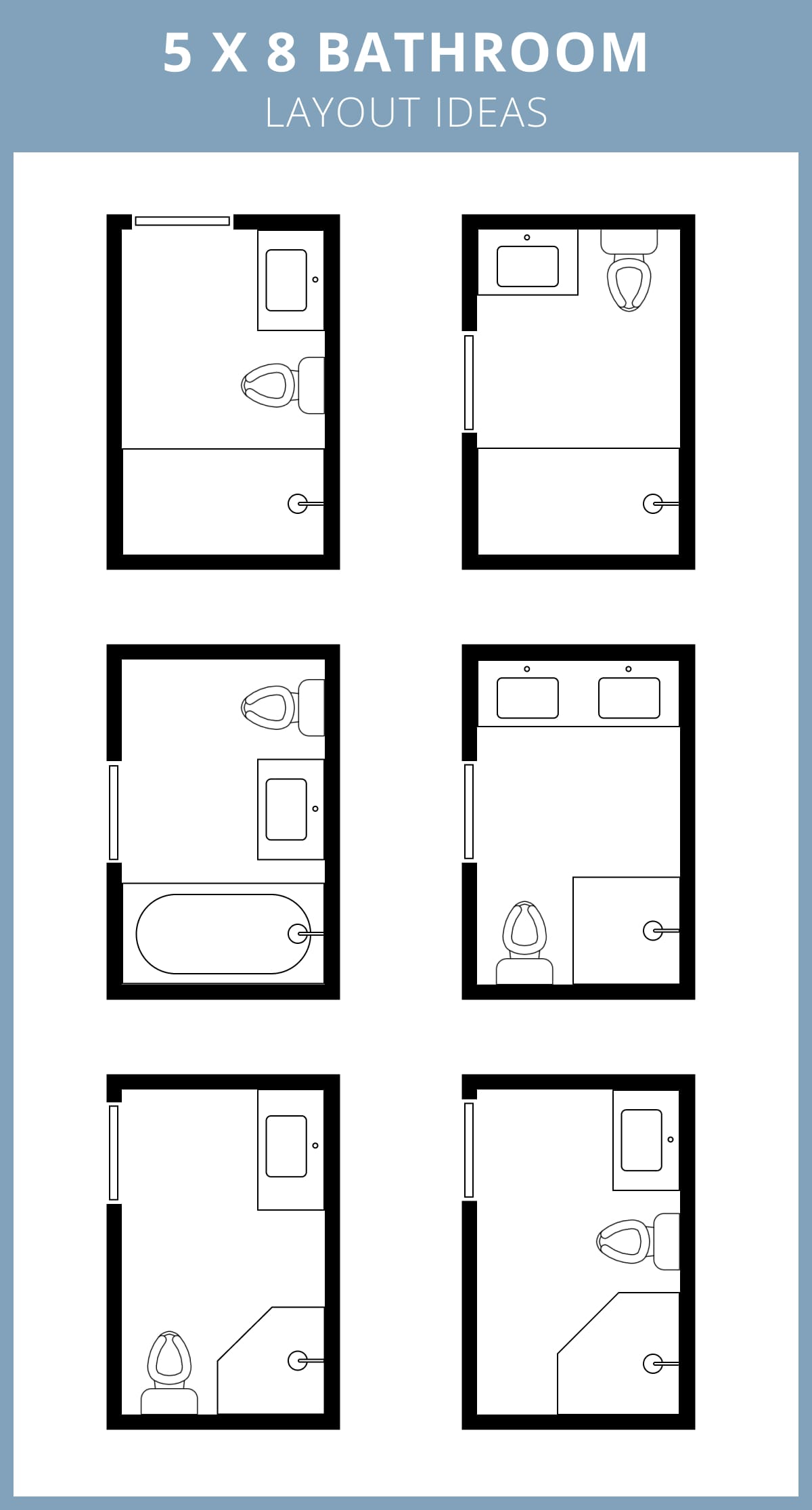 5x8 bathroom layout ideas to maximize a small space. 5 ft by 8 ft bath floorplan.